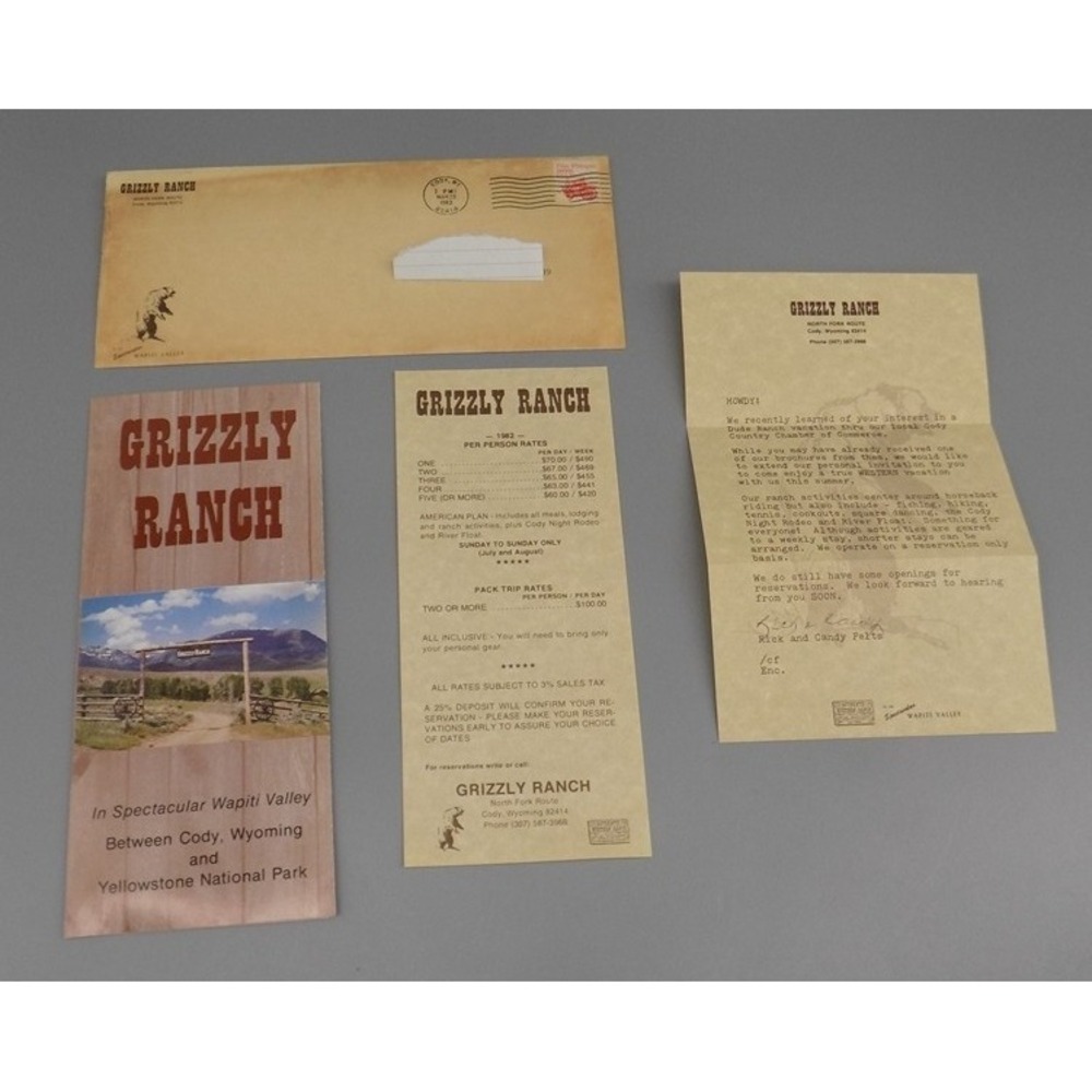 Vintage 1982 Grizzly Ranch Brochure Dude Ranch Cody Wyoming Hunt Fish Rodeo